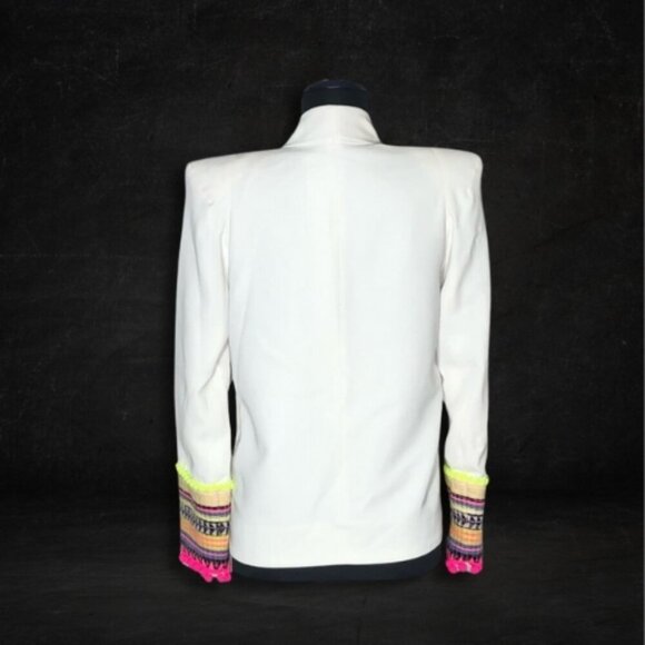 Bless The Mess Structured Blazer Artisan Neon Embellished Cuffs White sz M 38 - Picture 2 of 12